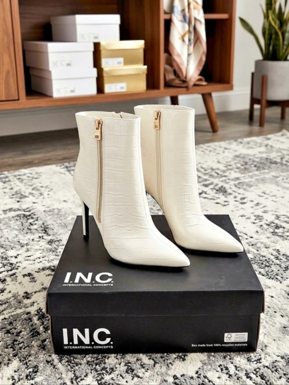 I.N.C International Concepts Crocodile-Embossed Heeled Boots in White